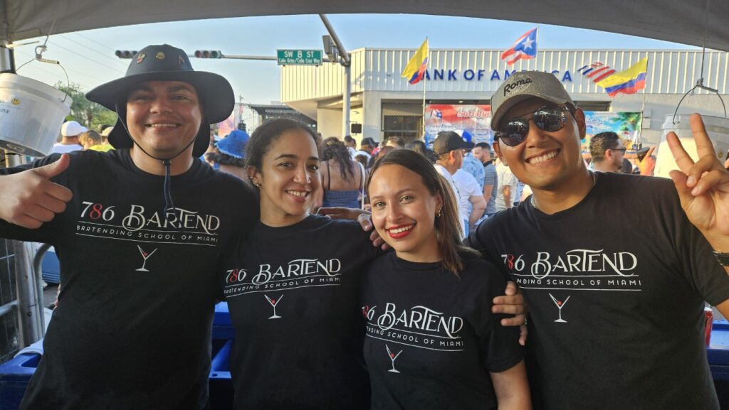 786-Bartend students posing after beer service at Calle Ocho 2025